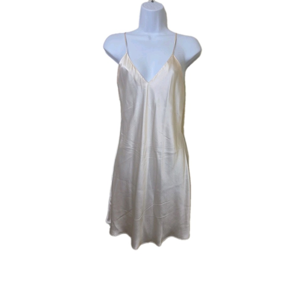 VTG 90s 100% Silk Victoria's Secret Nightgown Slip Dress Ivory Low Back Size M